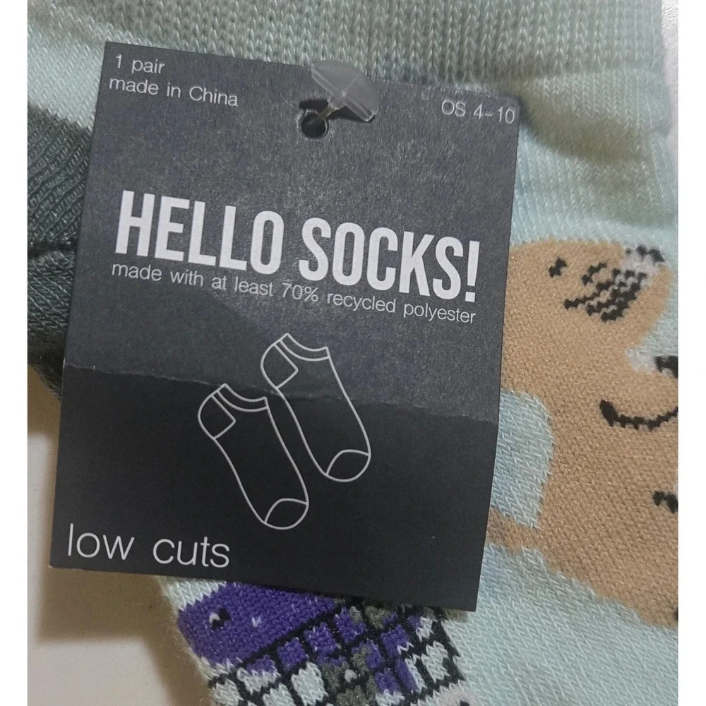 Hello Socks! Cat Shopping for Fish Low Cut Ankle Socks 6 Pair Set Aqua Grey OS
